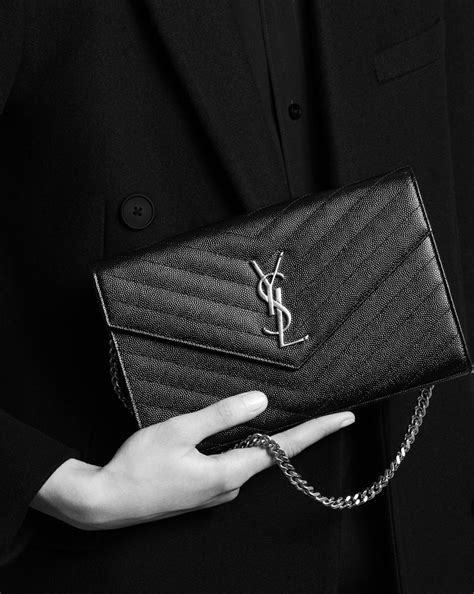 monogram chain wallet ysl black textured matelasse leather|YSL uptown wallet on chain.